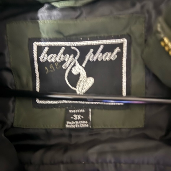 Vintage 90s Y2k Baby Phat Split Hood E Crop Fit Bomber Jacket green  Faux Fur 3X - Picture 4 of 9